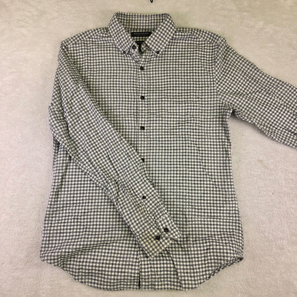 Banana Republic Luxe Flannel Grant Fit Shirt Mens Medium Black White Gingham